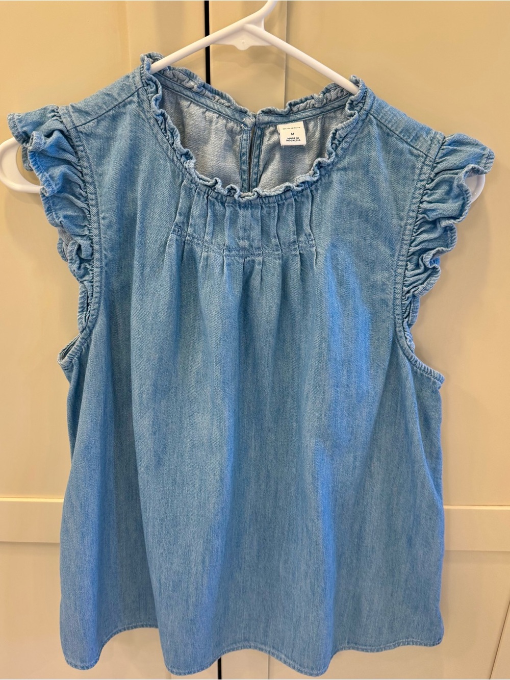 Old Navy Light Blue Denim Ruffle Sleeve Top